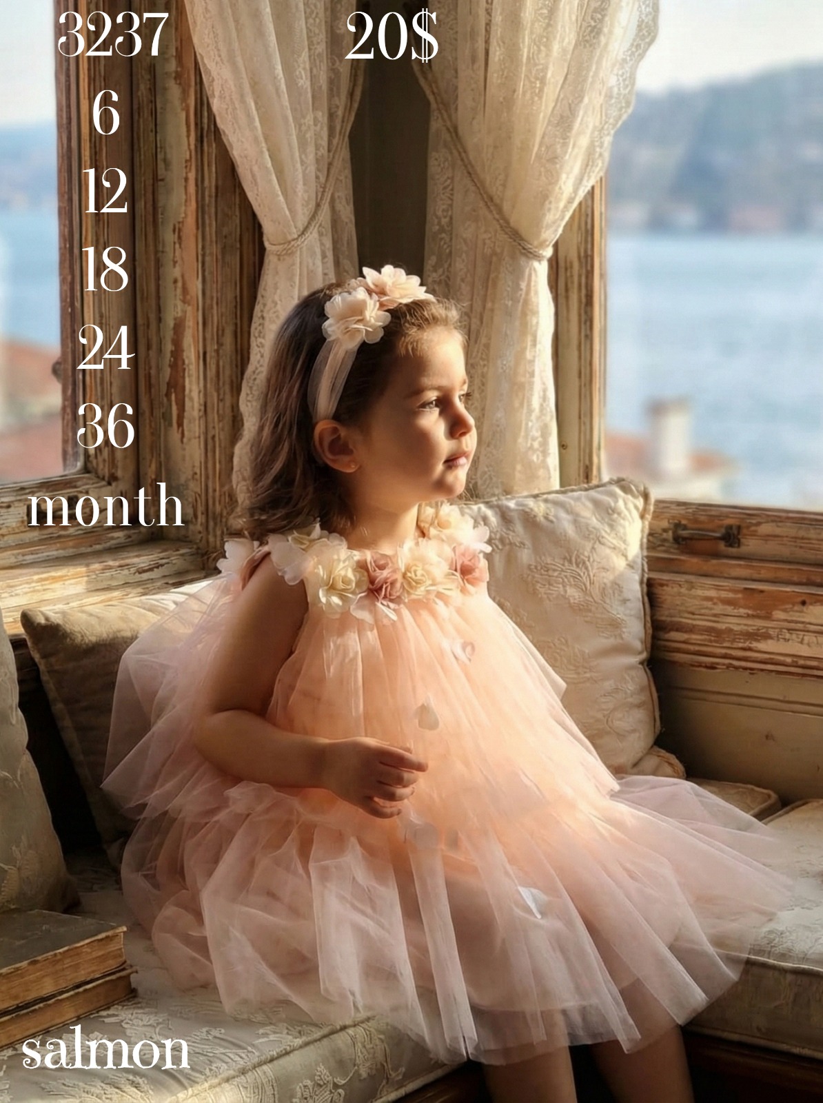 Liv Olivia Liv-3237 Tiered Tulle 3D Floral Powder Baby Dress · Somon toptan Kız Çocuk
