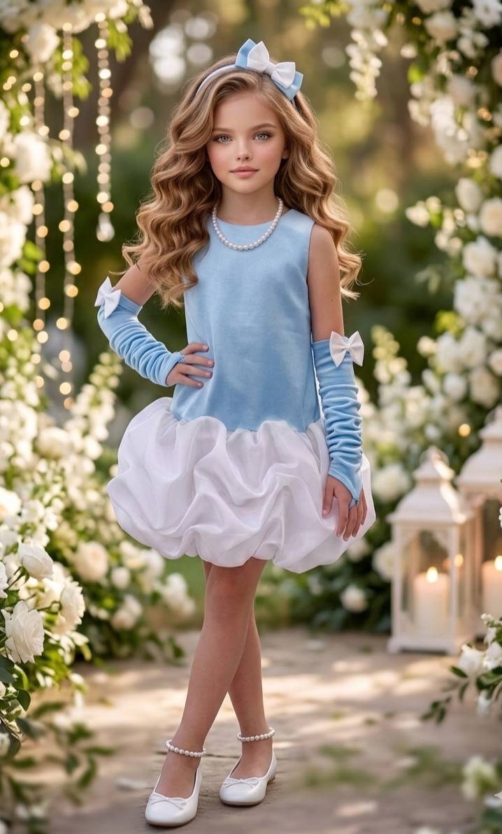 Bella Kids Bow Detail Occasion Dress · Açık mavi toptan Kız Çocuk