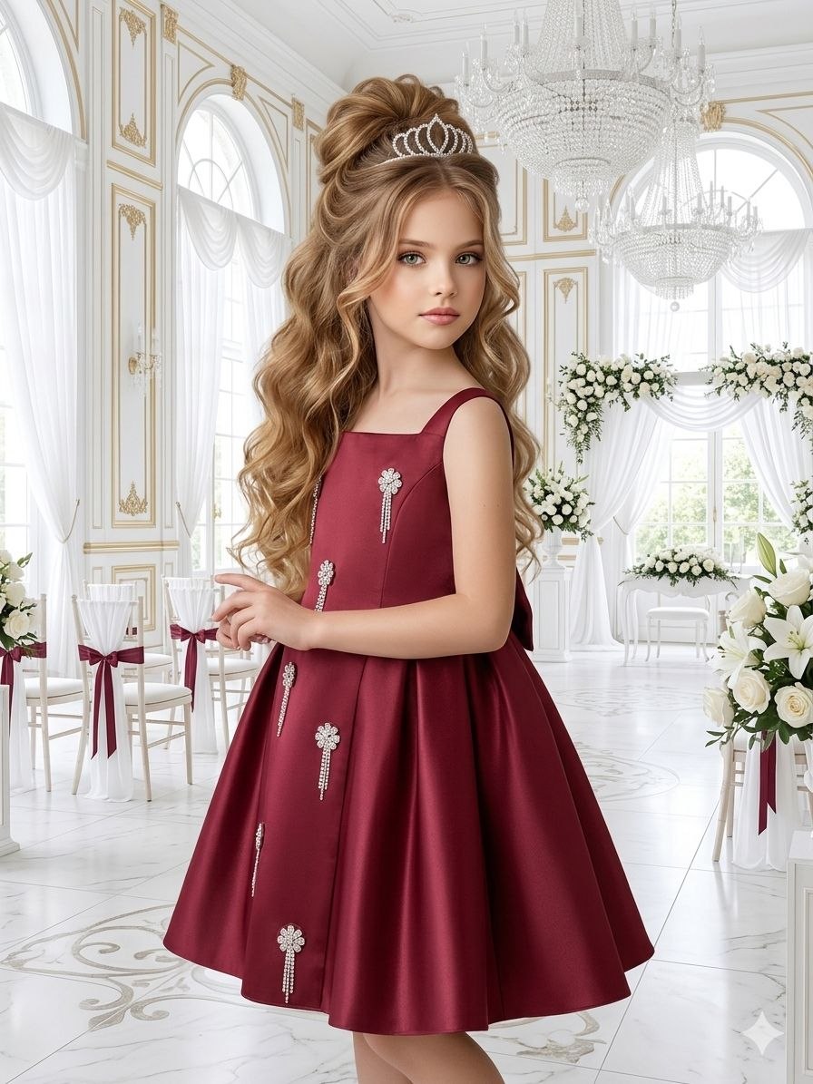 Vilda Kids Short-Sleeved Embellished Evening Dress · Altın toptan Kız Çocuk