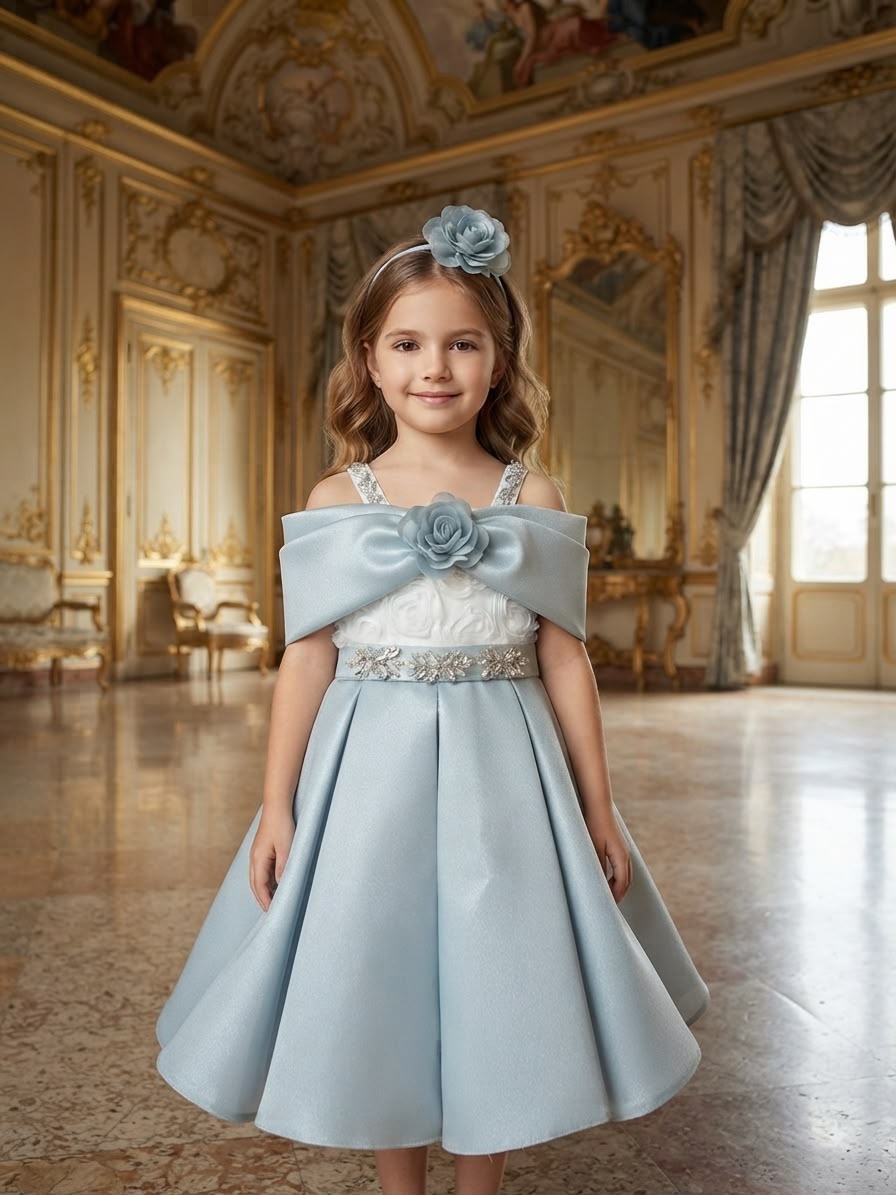 Princess Missani 6110 Dusty Blue Elegance Ballerina Gown · Mint toptan Kız Çocuk