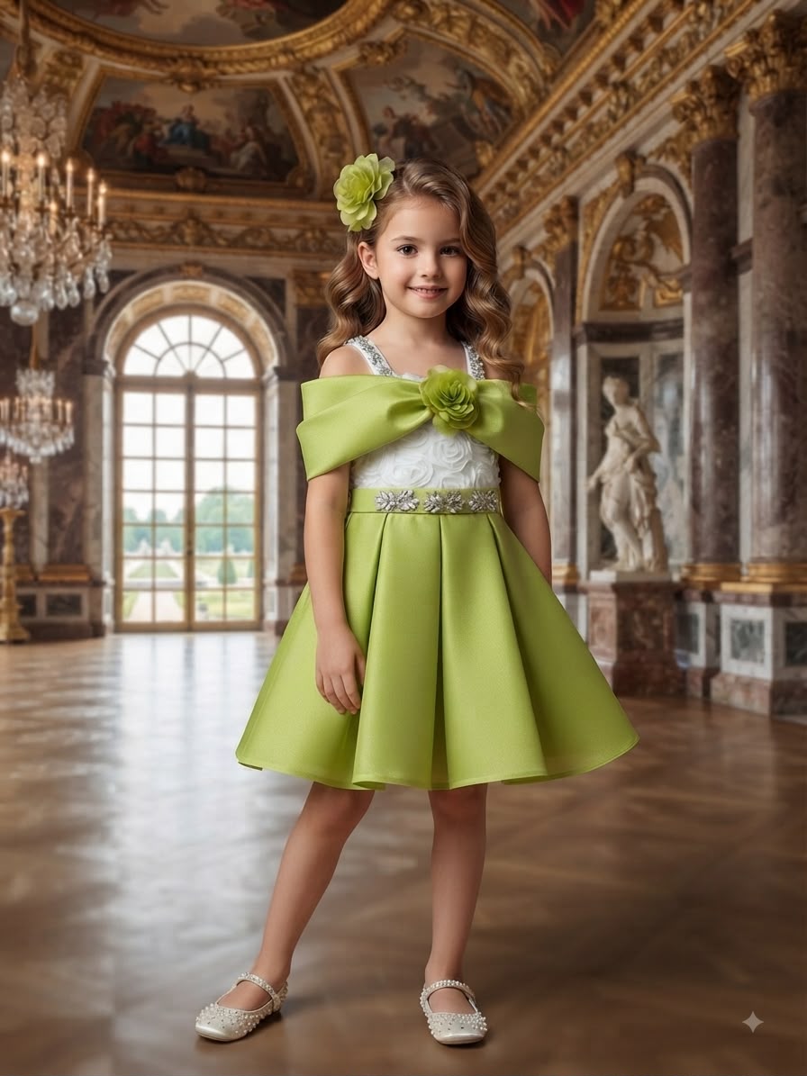 Princess Missani 6110 Chartreuse Meadow Princess Dress · Yeşil toptan Kız Çocuk