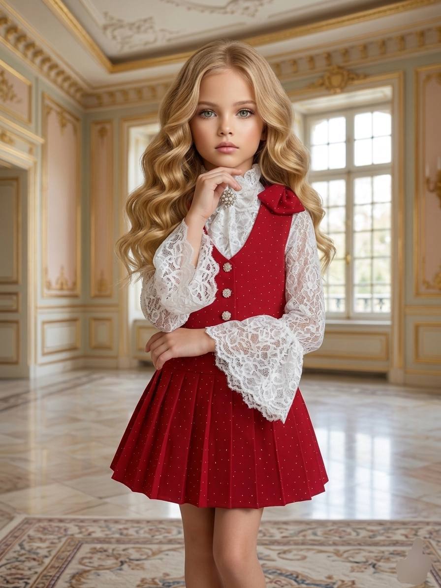 Bella Kids Girls’ Burgundy Occasion Dress · Kırmızı toptan Kız Çocuk