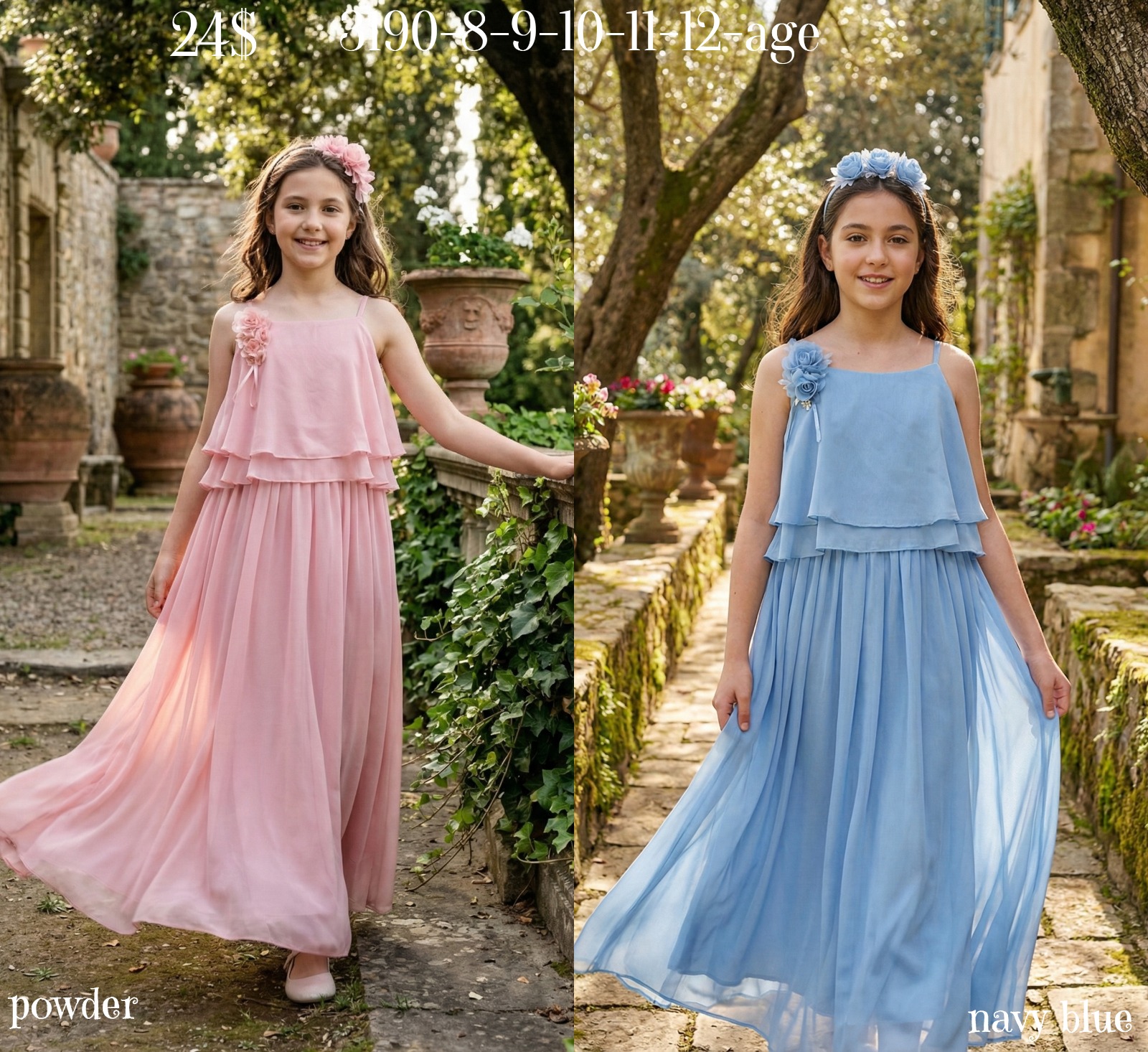 Liv Olivia Liv-3190 Layered Chiffon Girls Special Occasion Dress · Açık mavi toptan Kız Çocuk