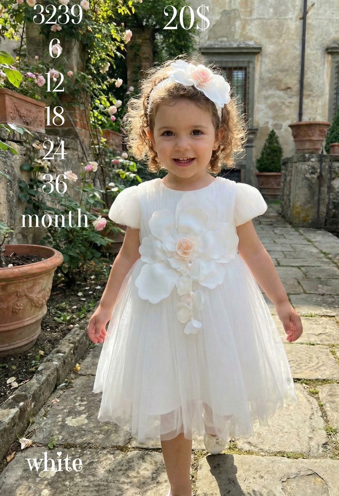 Liv Olivia Liv-3239 Statement 3D Floral White Baby Dress · Beyaz toptan Kız Çocuk