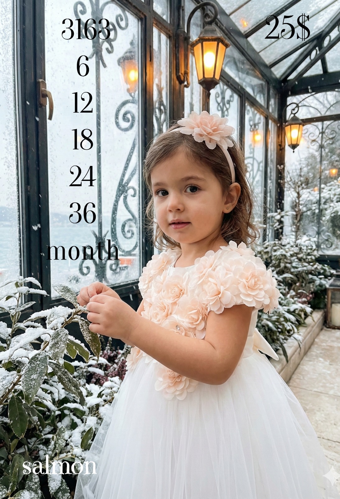 Liv Olivia Liv-3163 , Baby Girl Salmon Special Day Dress with 3D Flowers · Somon toptan Kız Çocuk