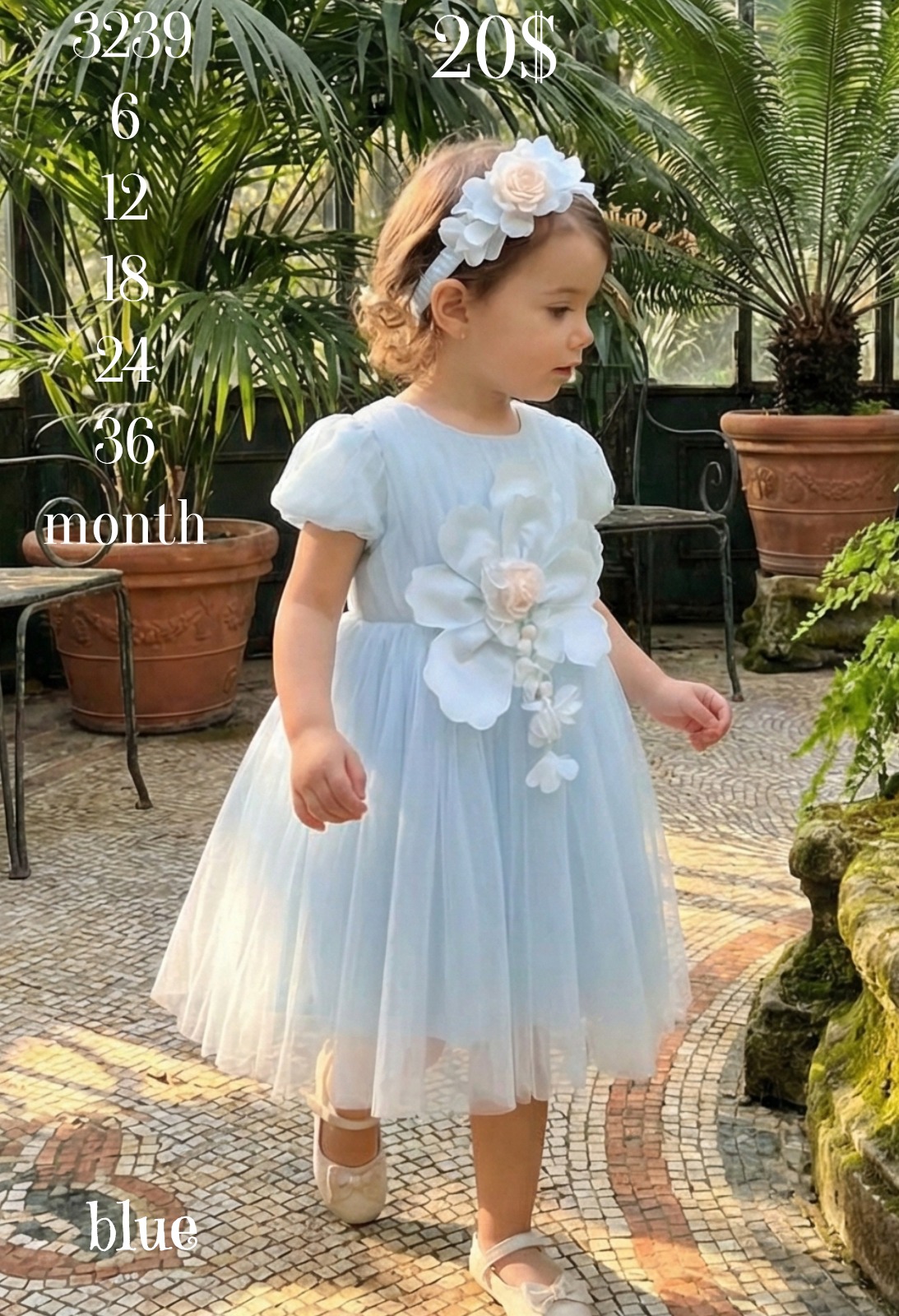 Liv Olivia Liv-3239 Grand Floral Tulle Blue Baby Dress · Açık mavi toptan Kız Çocuk