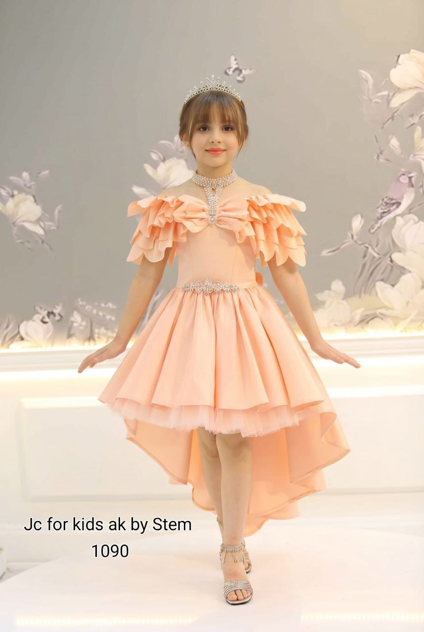 J&C Kids J&C-1090 Elegante Abito da Festa Pesca Asimmetrico con Dettagli Gioiello · Somon toptan Kız Çocuk