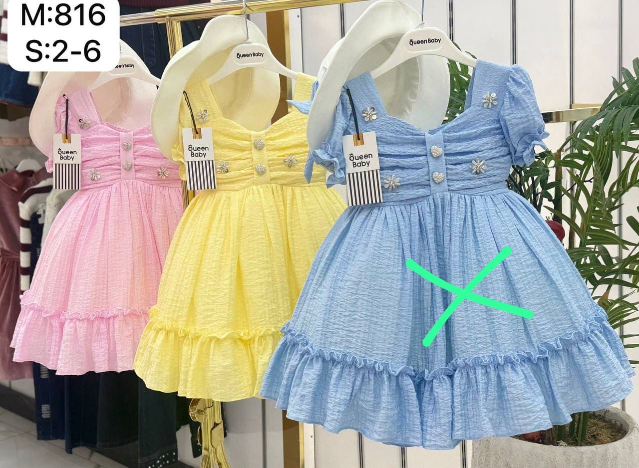 Queen Baby Queen-816 Elegante Zomerjurk met Structuur en Bijpassende Hoed · Pembe toptan Kız Çocuk