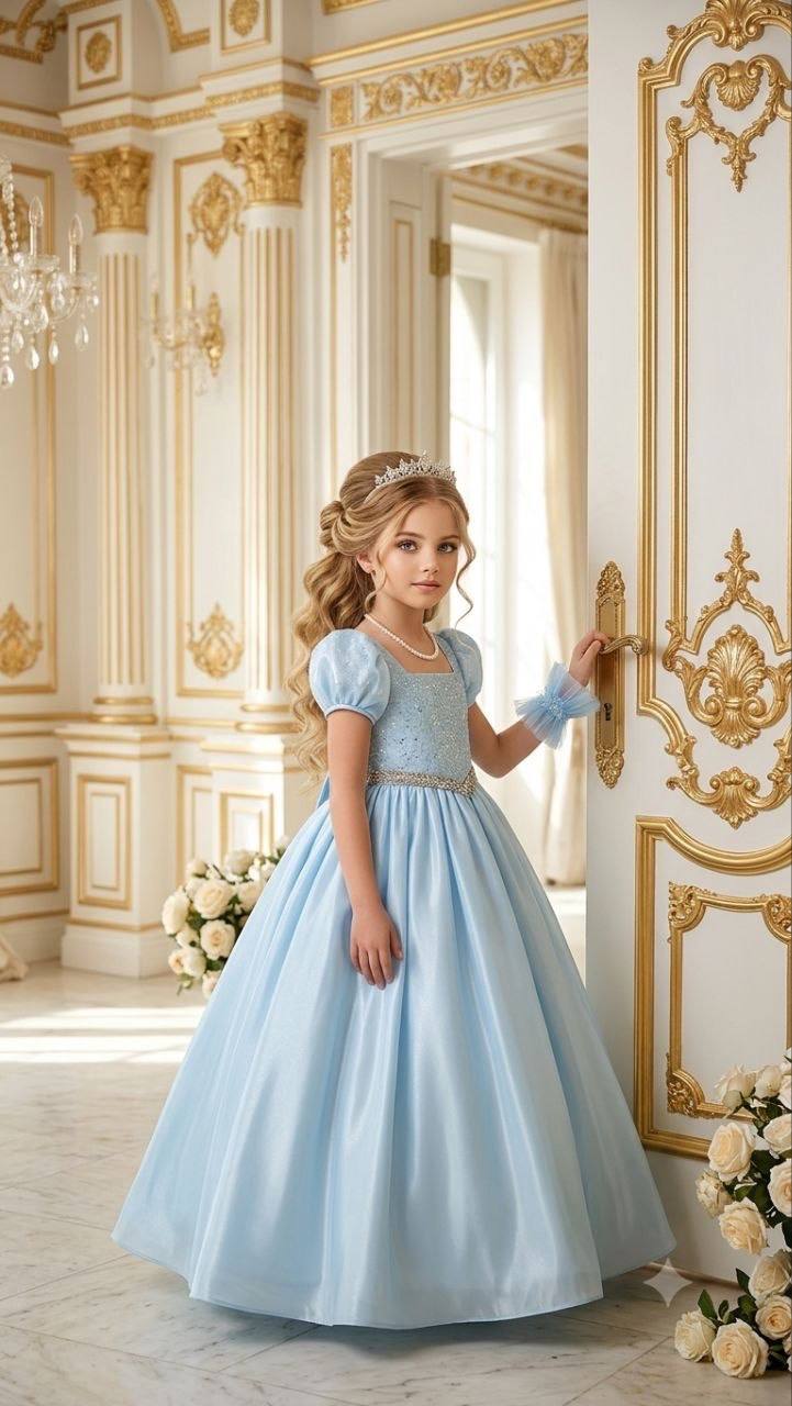 Vilda Kids Evening Dress with Stone and Sequin Embellished Belt · Açık mavi toptan Kız Çocuk