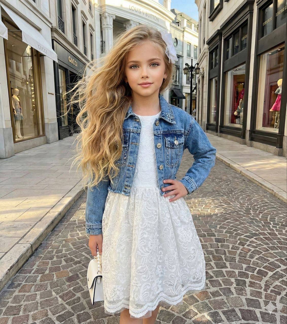 Vilda Kids Denim bolero and lace dress · Beyaz toptan Kız Çocuk